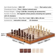 KFFKFF Magnetic Chess and Checkers Game Set, 15-inch Dual-Use, Foldable Wood Board for Kids and Adults, Includes Extra Queens, for Travel and Tournaments, Novices and Seasoned Players