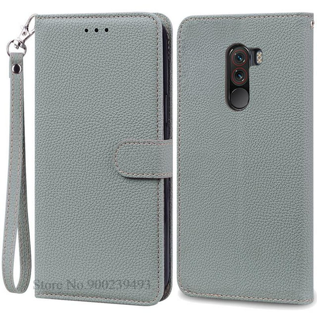 For Xiaomi Pocophone F1 Case Shockproof Wallet Flip Case For Poco F1 Cover Xiaomi Mi Poco Phone F1 Poko F1 PocoF1 Phone Cases Gray-Strap Pocophone F1-Poco F1
