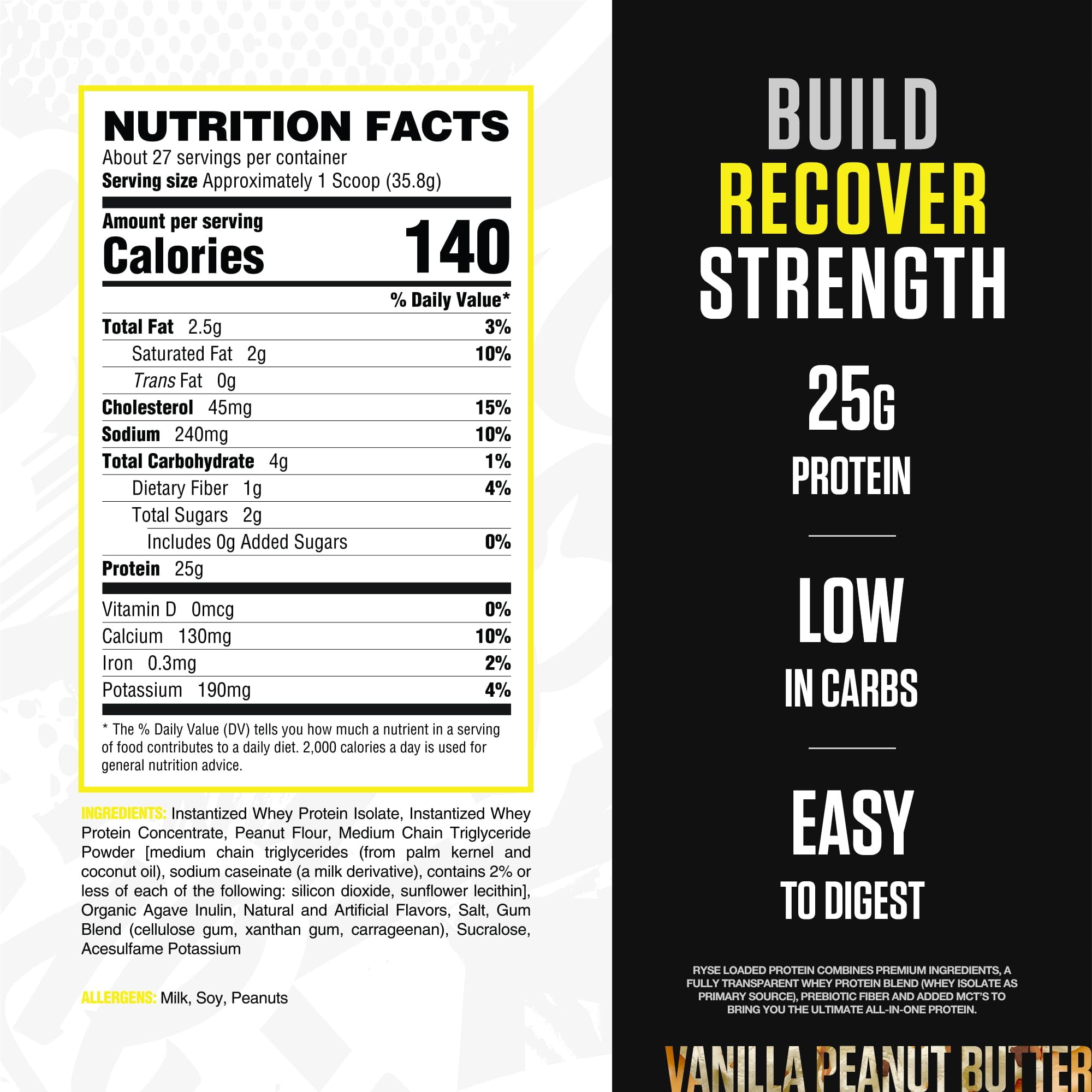 RYSE Loaded Protein Powder - Vanilla Peanut Butter - 27 Servings