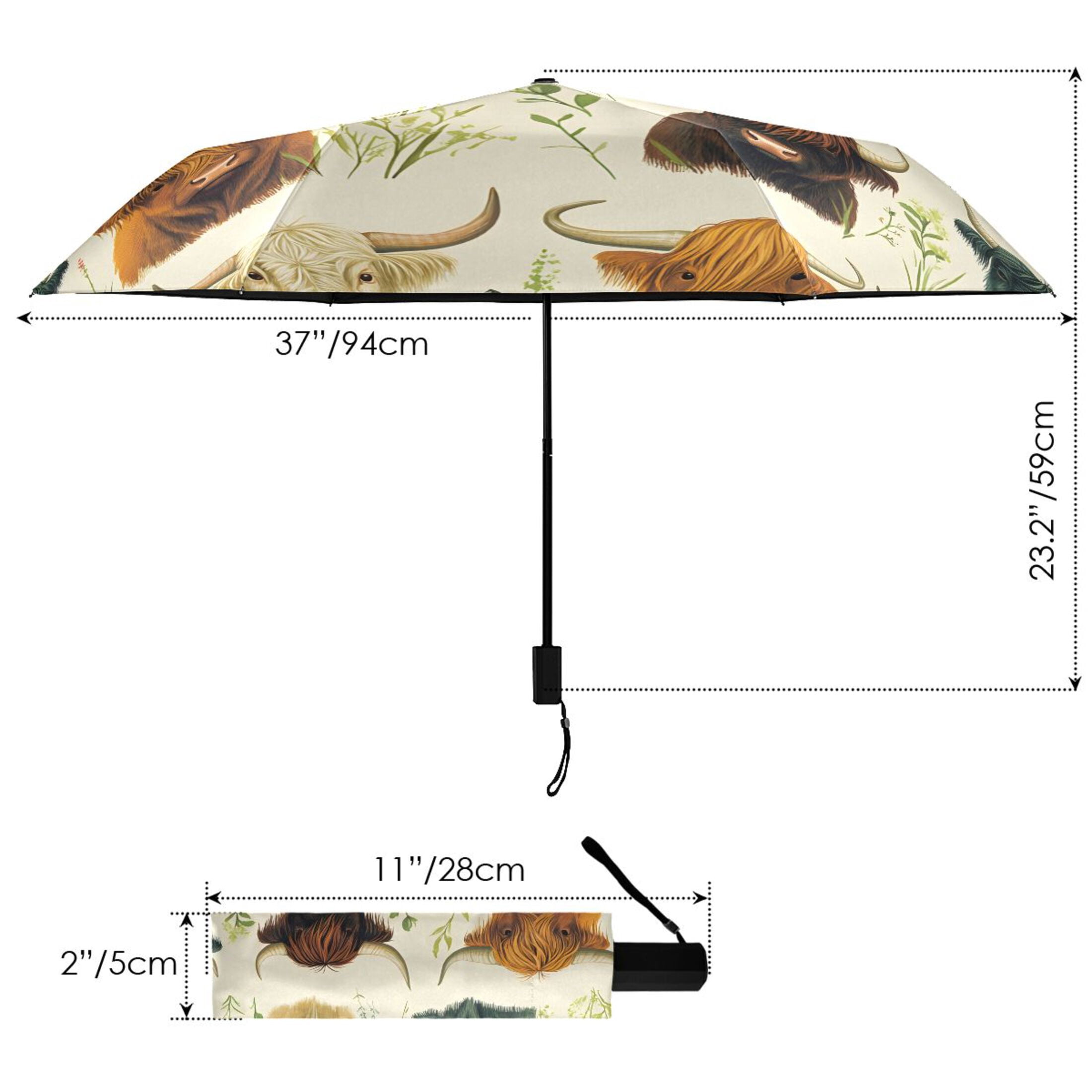 ALAZA Highland Cattles UPF 50+ Compact Folding Umbrella for Rain Travel Umbrella Packable