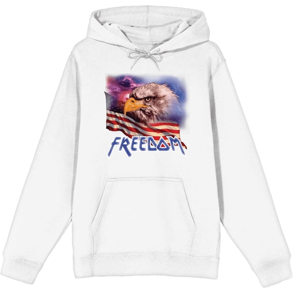Americana Freedom Eagle Adult White Long Sleeve Hoodie-Medium