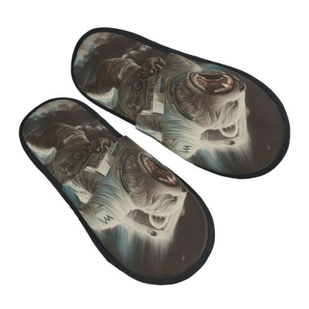 

JUNZAN Astronaut Polar Bear Roar Slippers for Women House Shoes Non Slip Indoor/Outdoor Pineapple And Cactus Designs-Medium