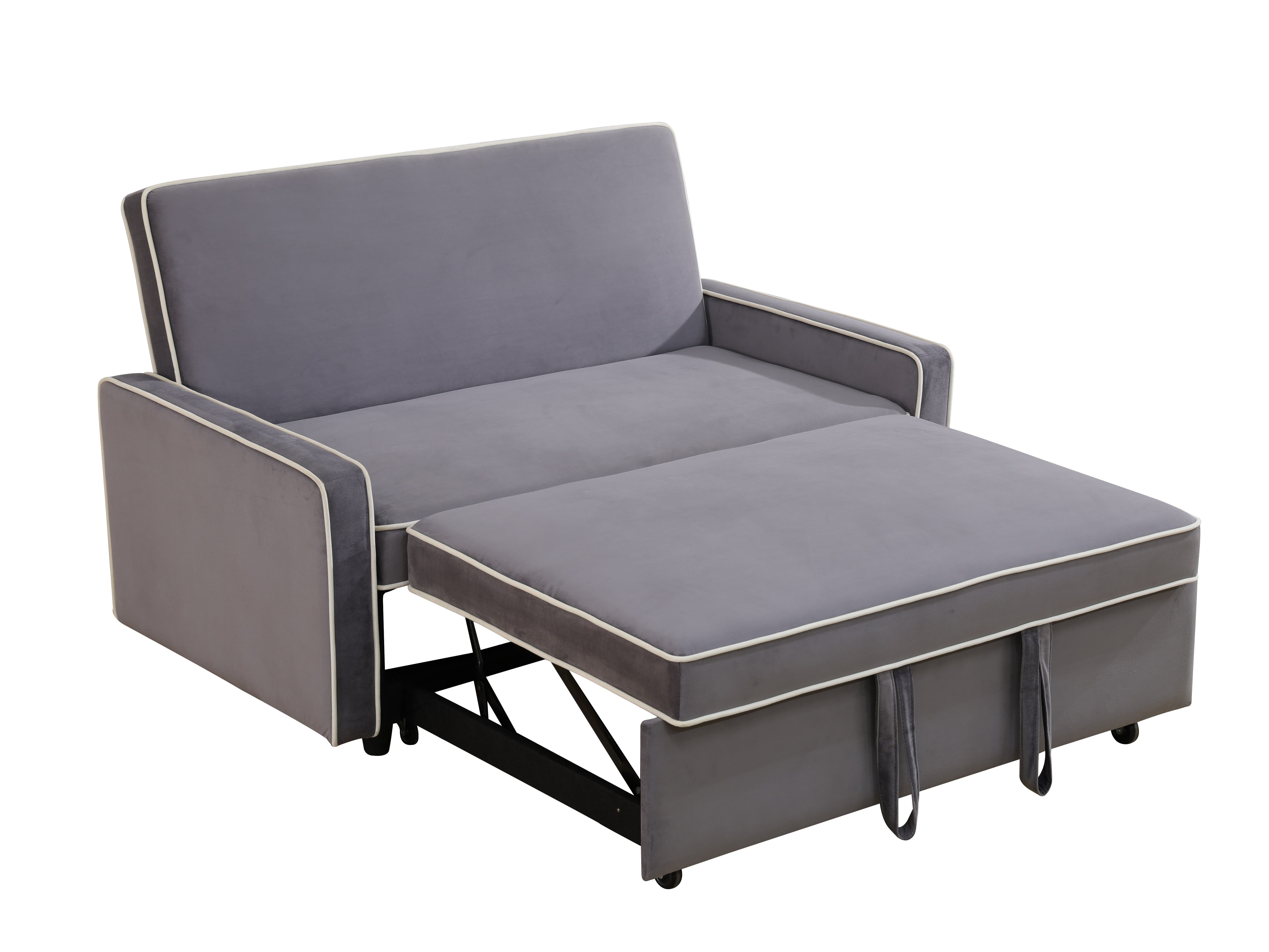 Light Gray Fluffy Fabric Sofabed for Living Room,1 Piece Convertible Furniture