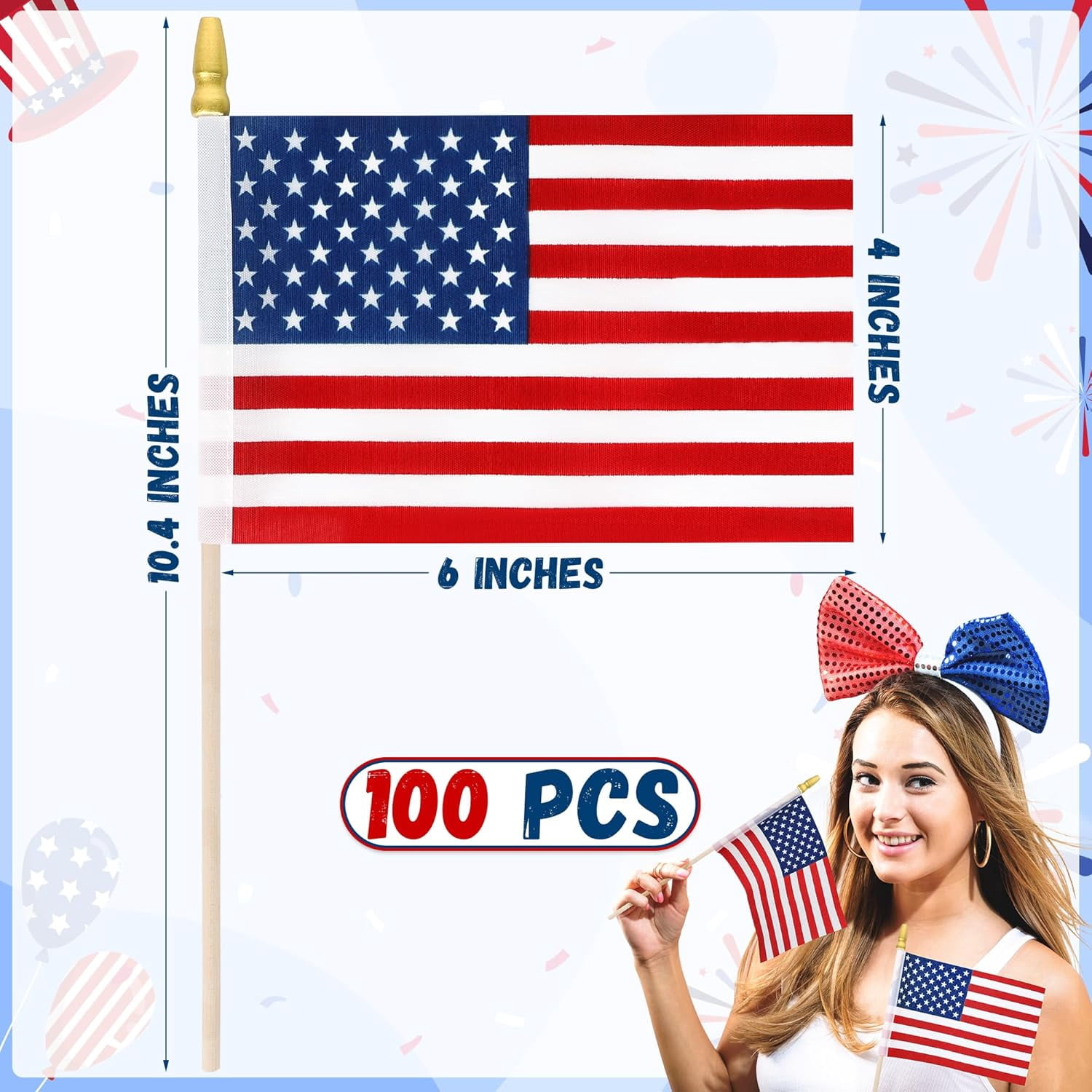 100 Pcs Small American Flag on Sticks, Hand Held 4th of July Decorations Outdoor, Waterproof Fourth of July Mini Patriotic Flags for Patriotic Accessories Veterans Day Decorations Party Supplies