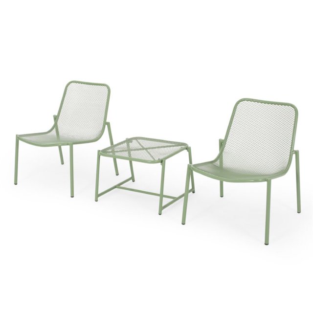 Noble House Bucknell 3 Piece Outdoor Conversation Set in Matte Green