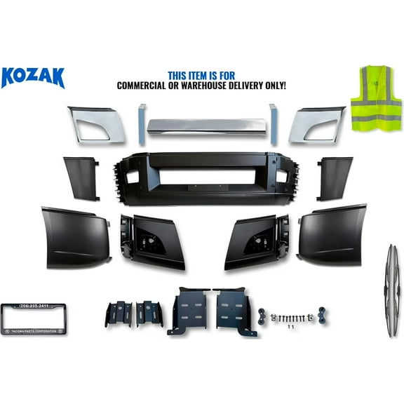 Compatible with VNL 2018  Bumper with Fog Light Hole Plastic Set with Chrome Trim and Brackets Set