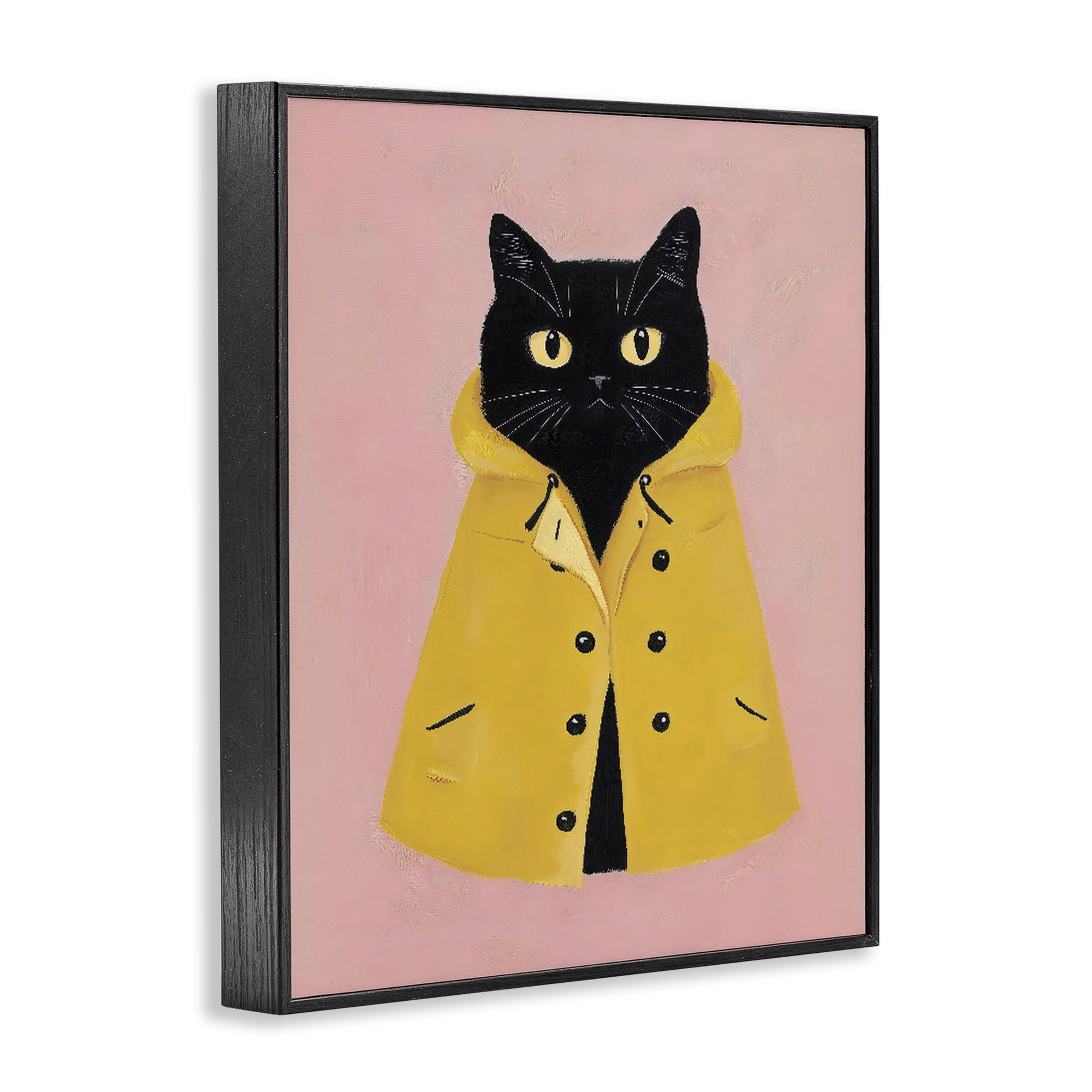 Stupell Industries Black Cat in Yellow Raincoat Black Framed Giclee Art, design by The Prints Vibe