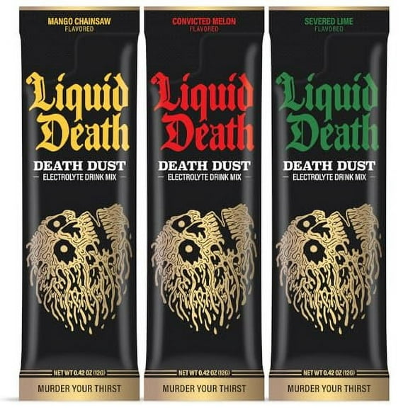 Liquid Death Electrolyte Death Dust - Hydration Powder Packets - 3 Flavors - 12-Stick Variety Pack - Mix 1 Stick with 12 oz Water