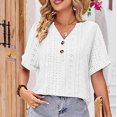 thumbnail image 7 of Summer Saving Wycnly Womens Blouses and Tops Dressy Casual Button up Hollowed Going out Comfy Lightweight Tshirts Summer Solid V-Neck Short Sleeve Cute Tees Tops White s, 7 of 7