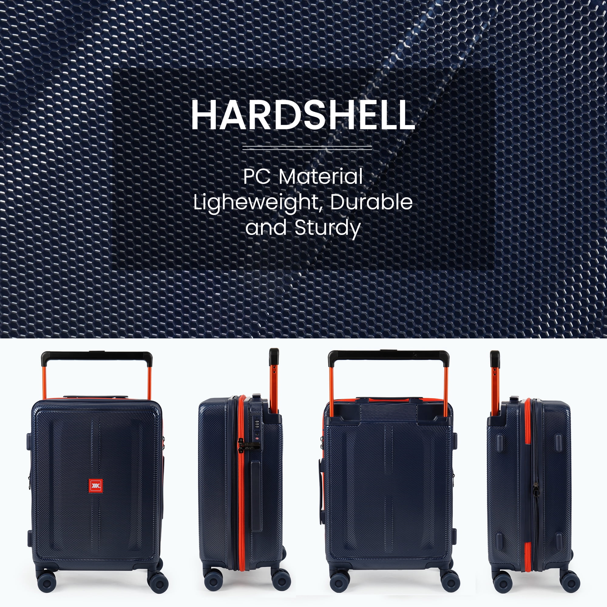 New York Xpress 20" Carry on Luggage,PC Hardside Expandable Suitcase with Silent Wheels & Aluminum Wide Handle,TSA-Approved, Navy - LP13803