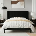 thumbnail image 2 of Sifurni Full Size Velvet Platform Bed Frame with Vertical Channel Tufted Wingback Headboard, Black, 2 of 8