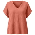 thumbnail image 6 of Diufon Womens Crinkle Gauze Blouse Rolled Short Sleeve V Neck Casual Loose Fitted Solid Color Summer Tunic Tops, 6 of 7