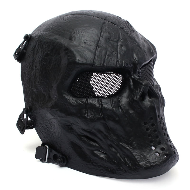 Black Face airsoft skull mask Overhead Skull Paintball War Game Mask 