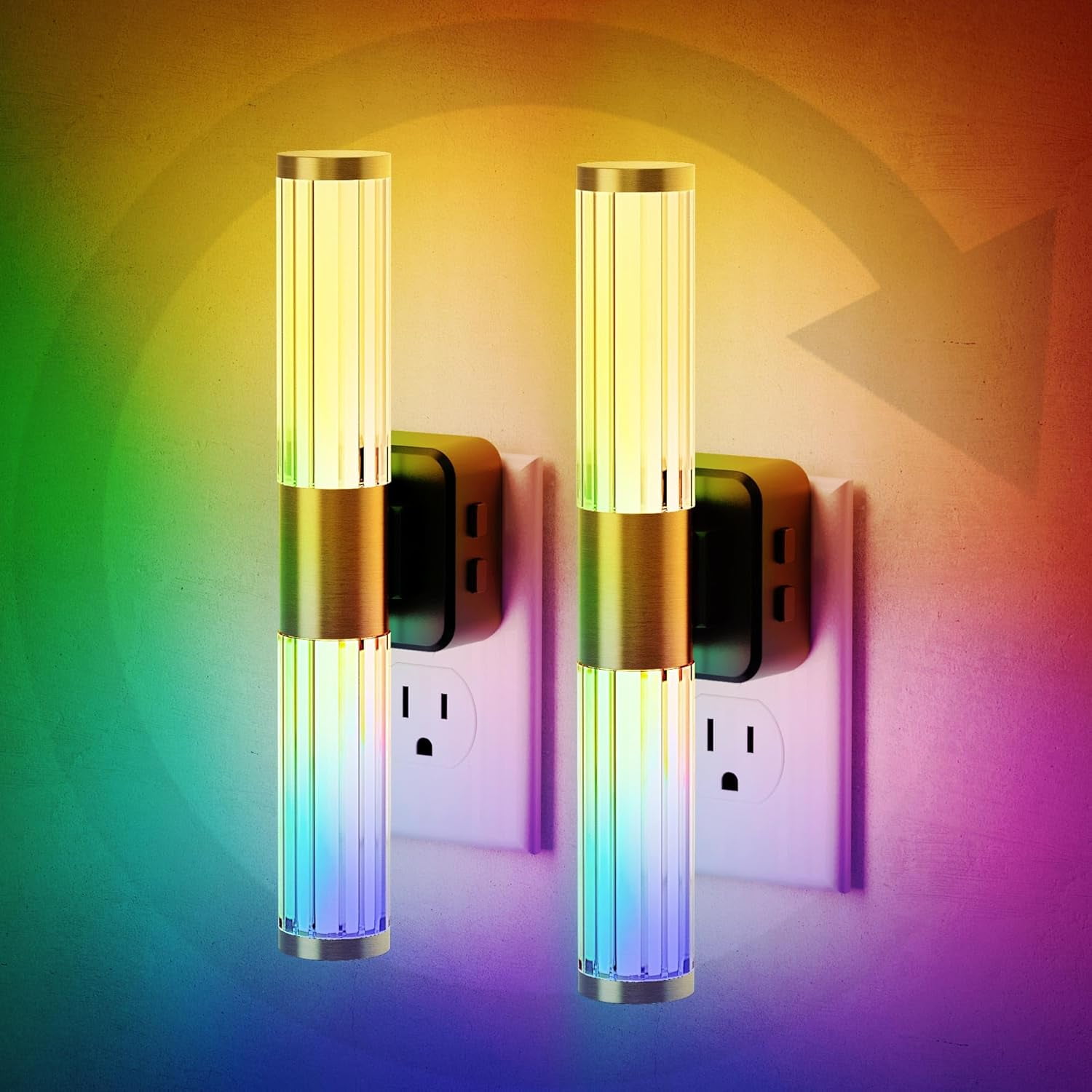 RGHJAR-Night Light, Night Lights Plug into Wall, Color Changing Nightlight RGB with Dusk to Dawn Sensor, Vanity Light Bar for Hallway, Bathroom, Rooms[2 Pack]