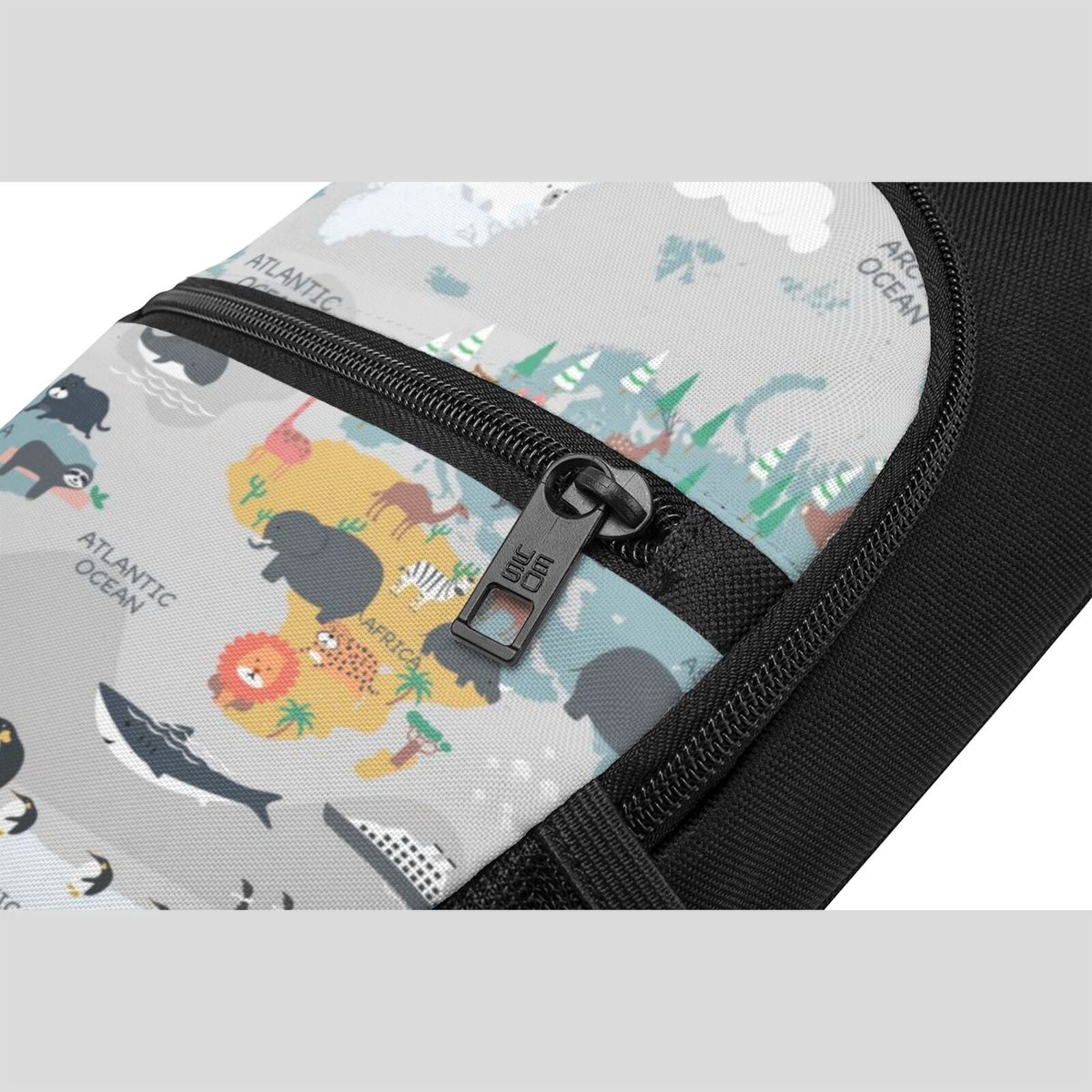 Xecao's The World Map with Cartoon Animals Print Sling Bag: A Versatile Chest, Shoulder, and Crossbody Backpack for Casual Days Out, Perfect for Both Men and Women