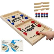 Kiditos 22.4" Fast Sling Puck Game Wooden Hockey Game, 3 Levels Challenge 2-4 Players Family Board Game, Tabletop Slingshot Hockey Game, Foosball Winner Game for Kids, Teens and Family Game Night