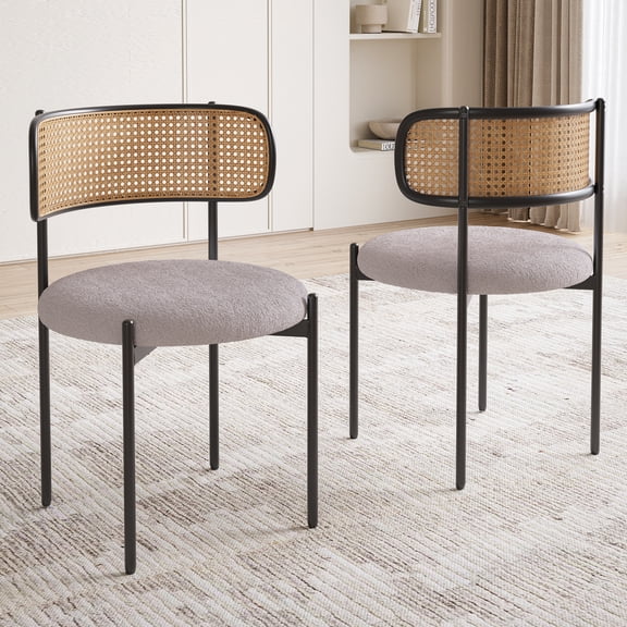 Cterwk 2 Pcs Upholstered Armless Dining Chair with Metal Legs, Rattan Back Side Chair for Dining Room, Living Room, Light Gray(Only 2 Pack Chairs)