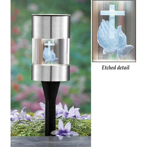 Solar LED Religious Cross & Praying Hands Memorial Light Stake