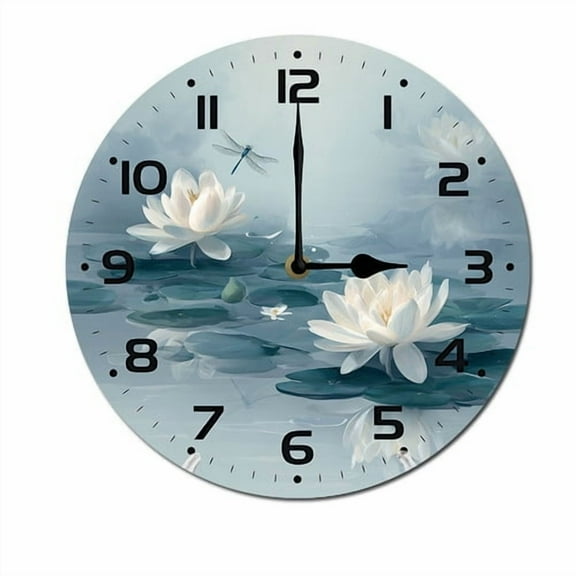 ZXCXRQFa Grey White Lotus Wall Clock Non Ticking Silent Kitchen Clock Round Battery Operated Clocks 10 inch for Living Room Bedroom Decor