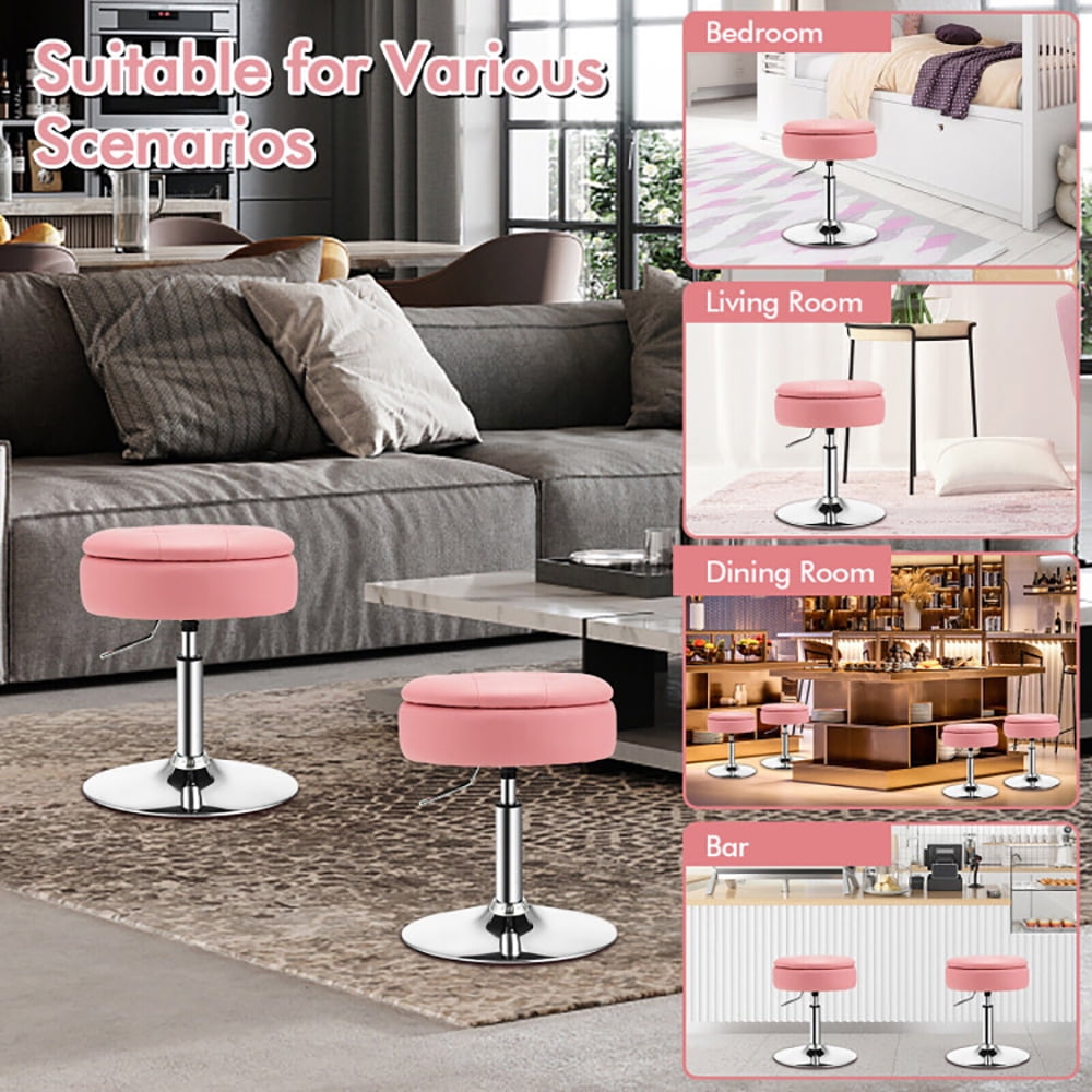 Finihen Vanity Stool with Storage, Makeup Room Seat Chair, Adjustable 360° Swivel Storage Vanity Stool with Removable Tray, for Makeup Room, Living Room, Bedroom, Pink