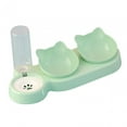 thumbnail image 2 of 3 in 1 Cat Bowl Set Detachable with 500ml Waterer Bottle 15 degree Tilted Dishes Green, 2 of 8