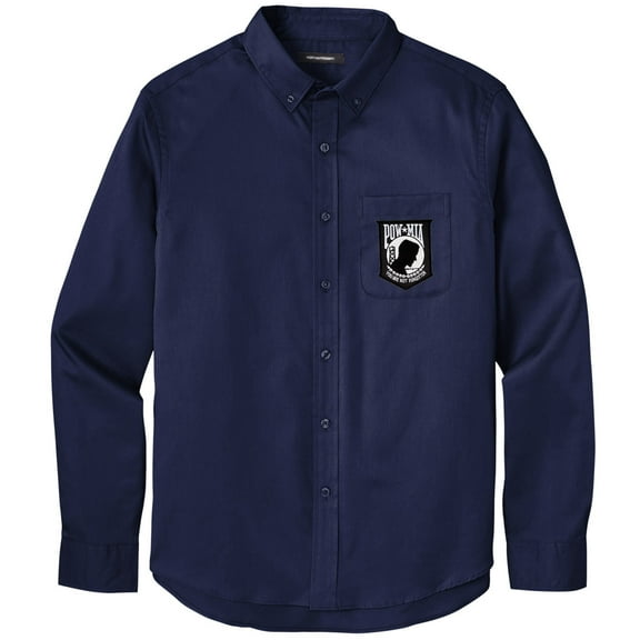 Men's POW MIA PATCH Twill Shirt with Pocket, Large Navy Blue