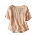 thumbnail image 2 of WXLWZYWL Tunic Tops for Women Plus Size 3/4 Sleeve Round Neck Cotton Linen Fall Embroidery Blouses Summer Casual Loose Shirts, 2 of 3