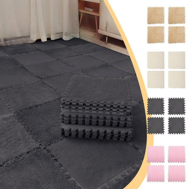 Espuma mullida para empalmar alfombra cuadrada de alfombra | Acento del dormitorio y el salón | Pad grueso y blando, 30x30cm, beige caqui gris rosa | Alfombrillas modernas y acogedoras, fáciles de