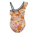 thumbnail image 5 of Uorisanigo Girls Bathing Suits Size 9-10 Orange Hippie Flower One Piece Beach Swimsuit with Ruffled Sleeve Straps Outdoor Tankini Swimwear, 5 of 7