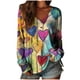 thumbnail image 3 of Xuyuer Cute Heart Graphics T-Shirt Women Valentines Shirt Colorful Dye Love Printed V-Neck Short Sleeves Retro Tee Top, 3 of 3