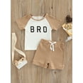 thumbnail image 2 of hirigin Toddlers Boys Ribbed 2Pcs Outfits, Short Sleeve O-Neck Letter Printed T-Shirt + Waist Drawstring Short Pants, 2 of 9