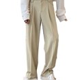 thumbnail image 4 of Pantalones de traje para hombre, pierna recta, pierna ancha, suaves, transpirables, elásticos, pantalones casuales sueltos para primavera y otoño, color caqui XL, 4 of 8