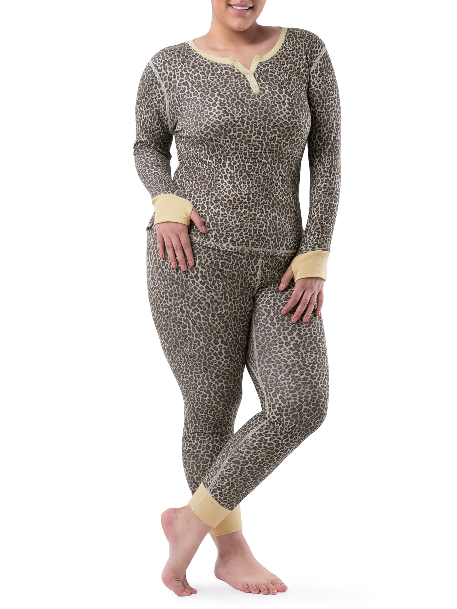 Fruit of the Loom Women's and Women's Plus Thermal Henley Top & Bottom Set