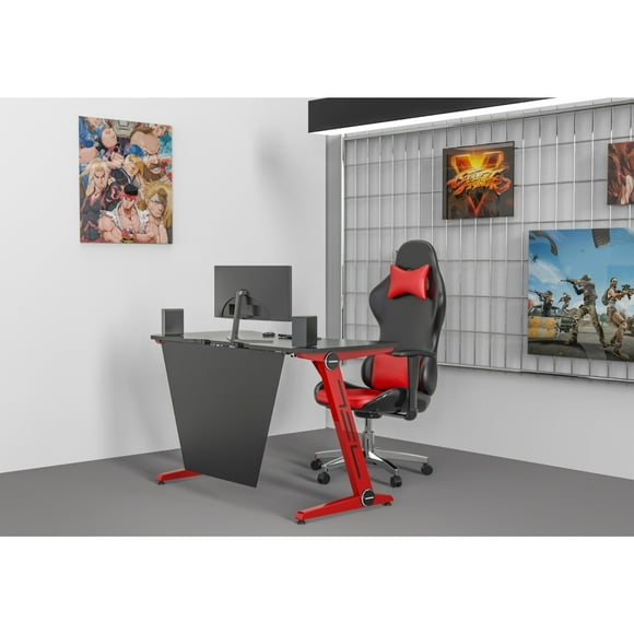 ViscoLogic New Z-Shape Gaming Sports Style Home Office Computer Desk/ Workstation (Black & Red)