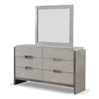 Ennesley Gray Wood 6 Drawers Dresser with Mirror