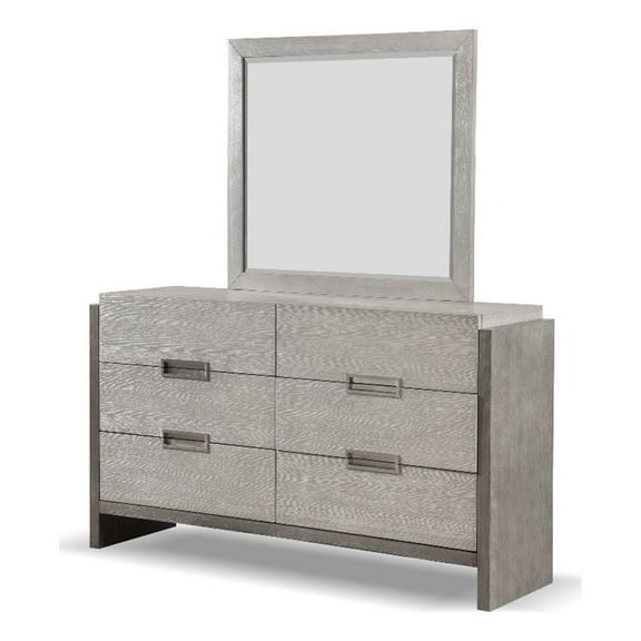 FOA Yasgard 2-Piece 6-Drawer Solid Wood Dresser and Mirror Set in Gray