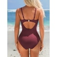 thumbnail image 5 of Charmo Womens Ruched V Neck One Piece Swimwear Ribbed Tummy Control Bath Suit, 5 of 5
