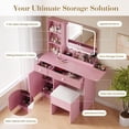 thumbnail image 4 of Ourlova Makeup Vanity with Lighted Mirror - Vanity Desk with Power Strip/Adjustable Lighting/Drawers and Cushioned Stool - Dressing Table for Bedroom - Pink, 4 of 8