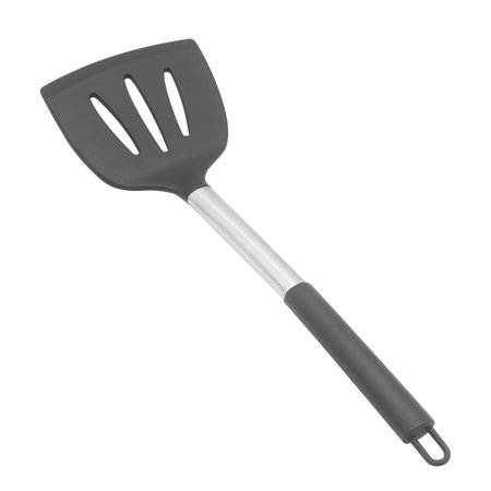 Oulabgbo Stainless Steel Handle Silicone nonstick spatulas Food Grade Slotted Turner(L,Grey)