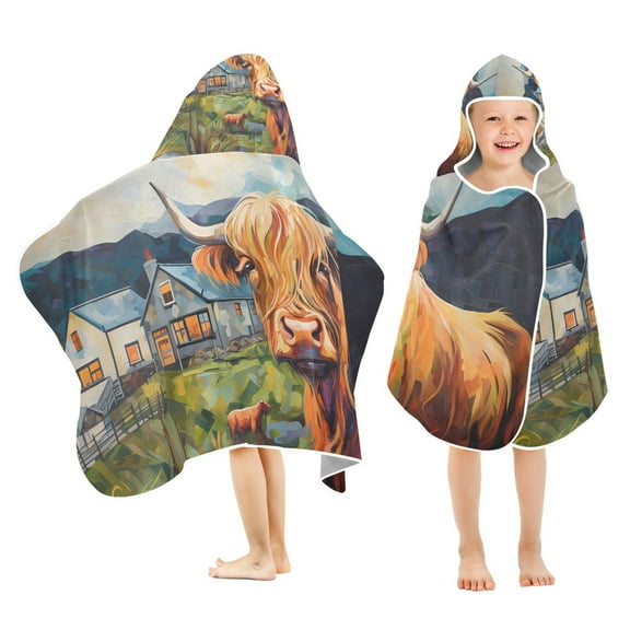 Cow Farmhouses Kids Hooded Beach Towel Baby Bath Poncho Towels with Hood Absorbent 50"x23.5" for Pool Swimming