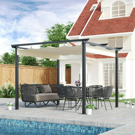 Outsunny 10' x 10' Retractable Pergola Gazebo, Aluminum Frame