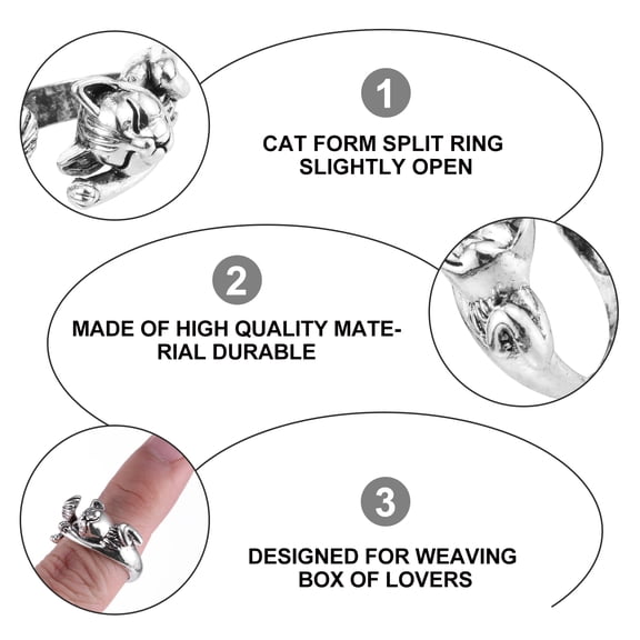 Clispeed 5Pcs Knitting Loop Rings Cat Adjustable Silver for Yarn Tension Control