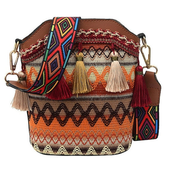 Bolsos de hombro bordados para mujer, bolsos Hippie con borlas, elegante bolso de mano turístico para el festival nocturno, , fin de Café Sunnimix Bolso Bandolera Hippie