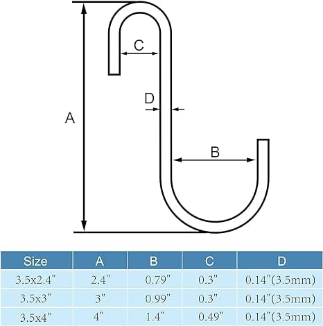 FASTENER TREE 30 Pack S Hooks, 3.5x2.4 Carbon Steel S Hanging Hooks
