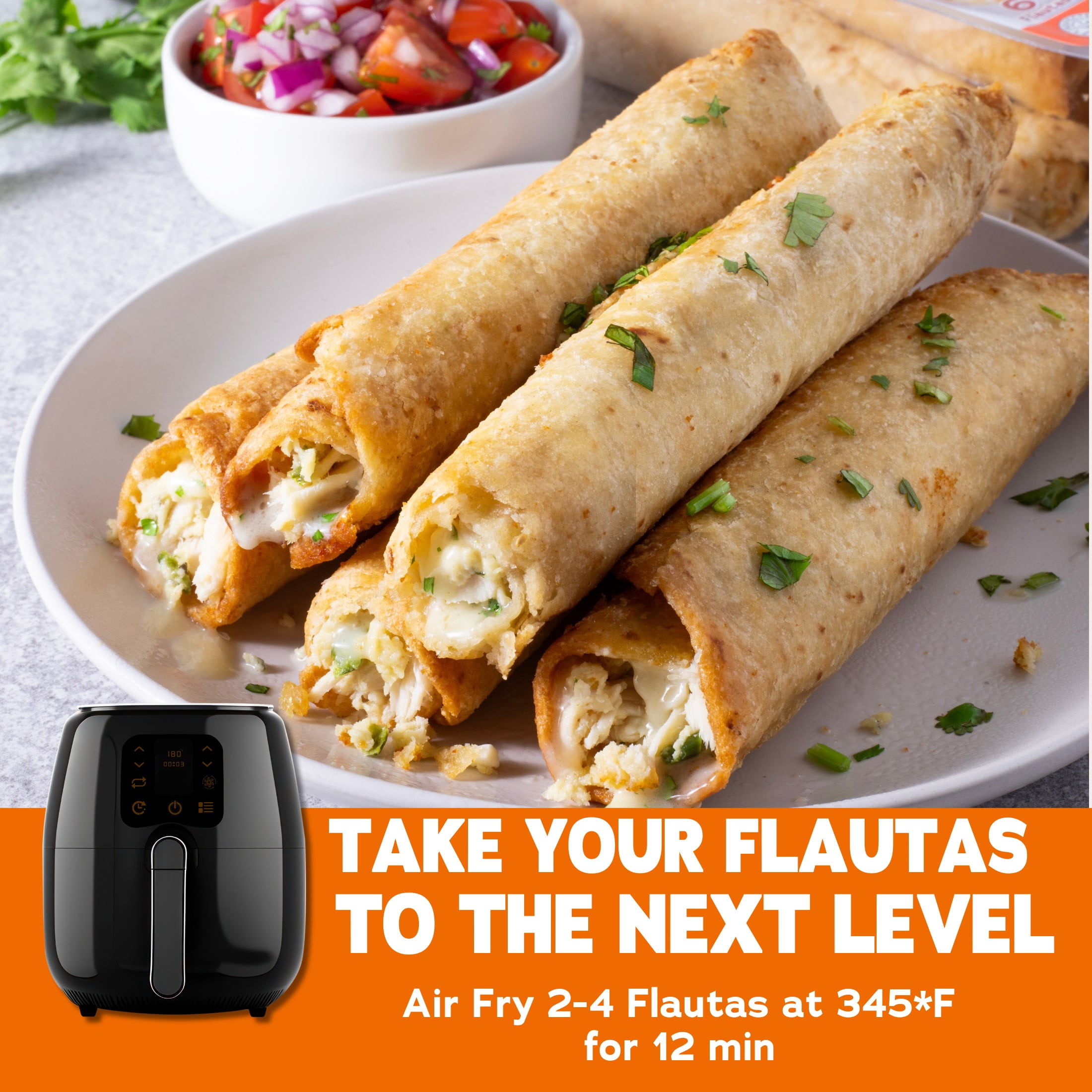 Realgood Foods Co. Chicken & Cheese Flautas, 6 Count, 16.5 oz (Refrigerated)