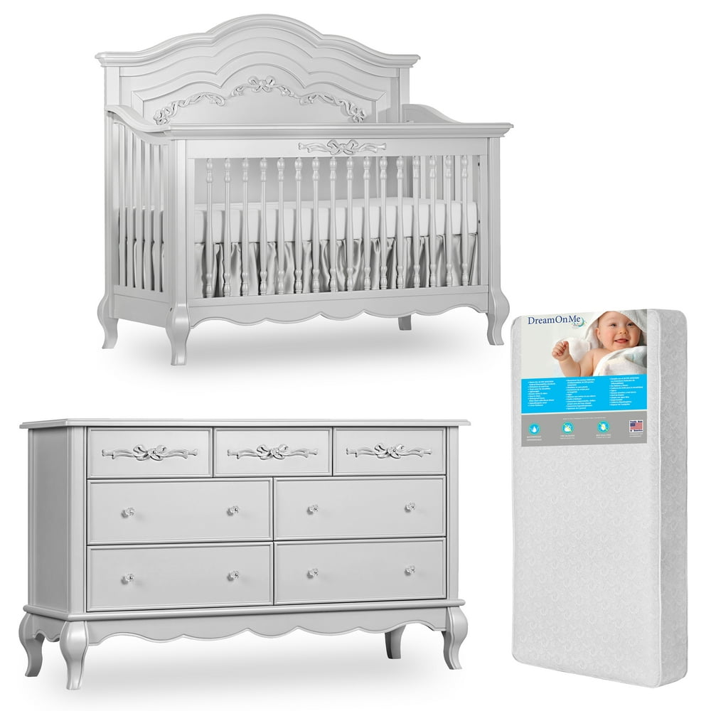Evolur Aurora 5in1 Convertible Crib and Double Dresser in Akoya Grey