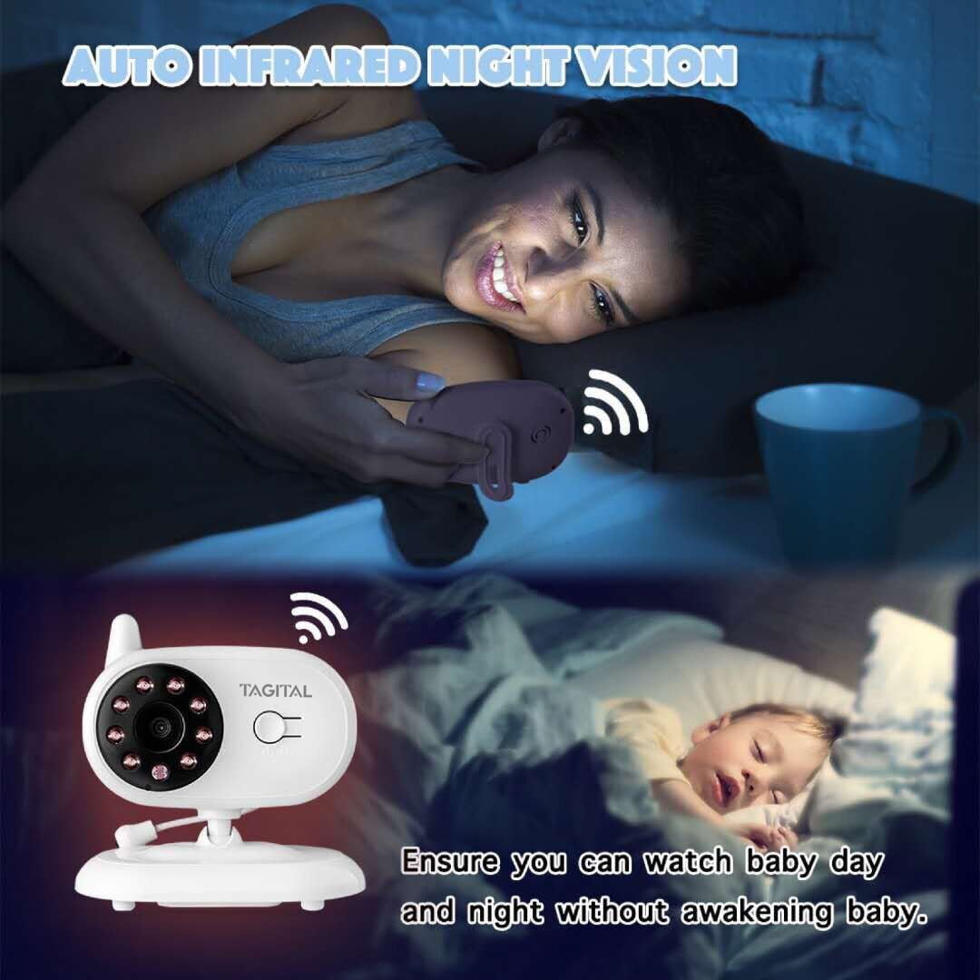 Tagital Baby Monitor with 3.5" LCD Display, Two-Way Audio, Night Vision, Temperature Sensor, Lullabies