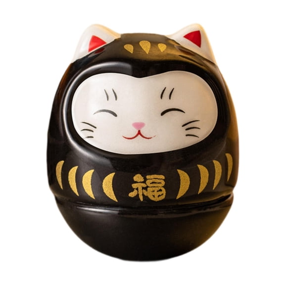 colcolo Ceramic Lucky Cat Figurine Tumbler Doll Adorable Accessories 1.4x1.4x1.5inch Black