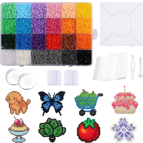 8400 PC 2.6mm Mini Fuse Beads, 24 Colors Melty Beads，Christmas Home School Arts and Crafts Supplies （Package-Includes: Only 24-color beads, 8400 pieces）