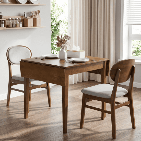 31"- 47" Extendable Dining Table for 4, Folding Kitchen Table with Solid Wood Legs, Saving Space, Rectangular Drop Leaf Table for Living Room, Dining Room, Kitchen, Small Space (Walnut , Only Table)